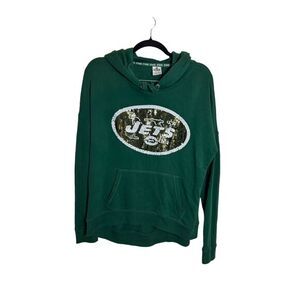 VS PINK Women's JETS NFL Green Sequin Hoodie Rare Size Medium